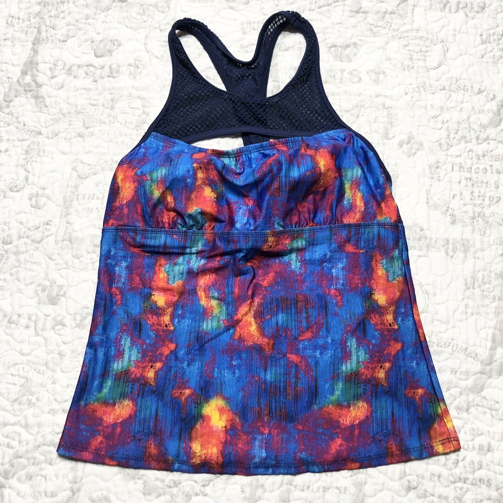 Title Nine Jane Bond Tankini Swim Top Size Medium Marble Print Blueberry 603532